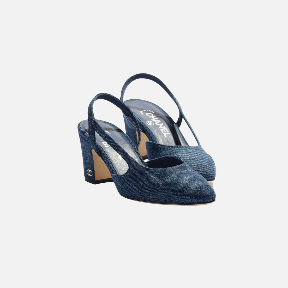 Heeled Slingbacks in Denim