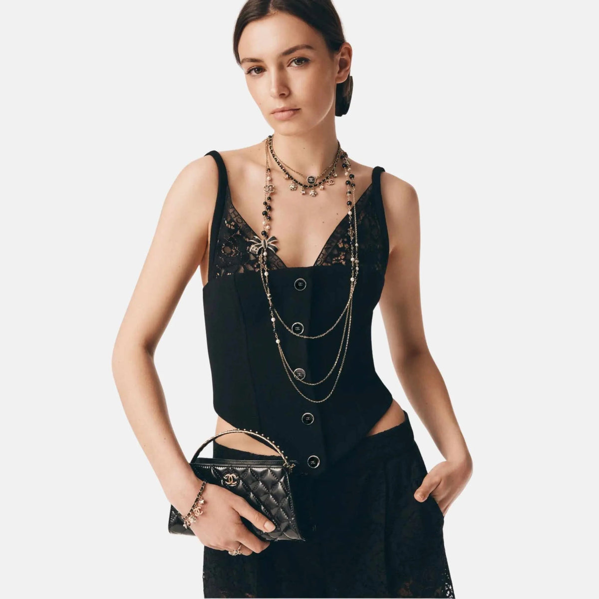 Top in Wool Crepe and Lace