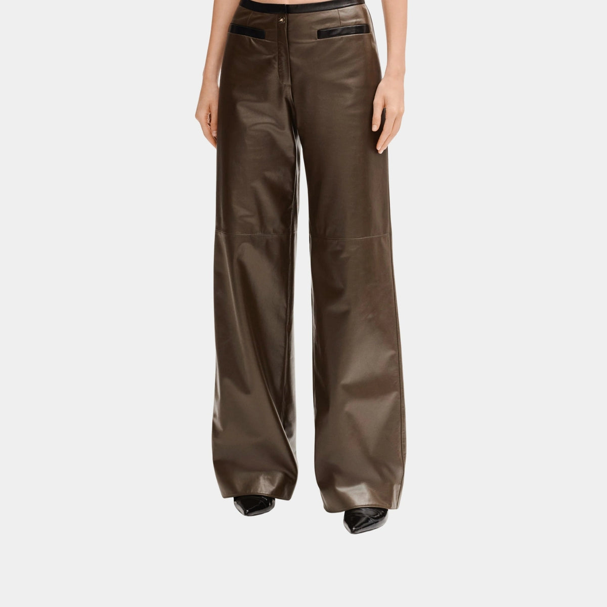 Trousers in Khaki and Black Lambskin