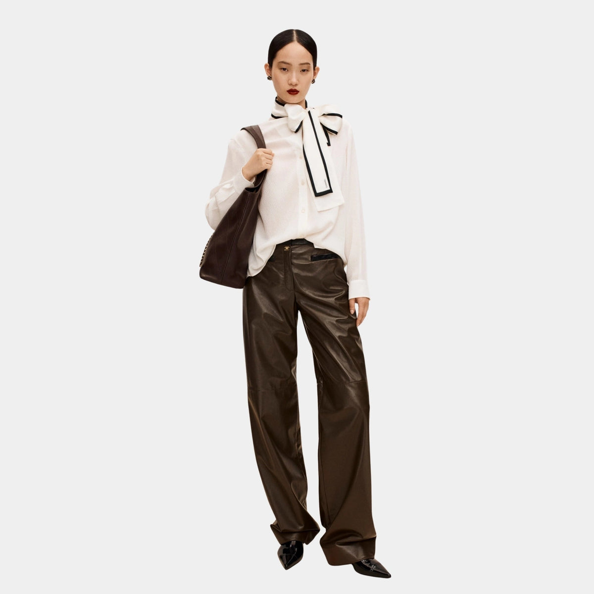 Trousers in Khaki and Black Lambskin