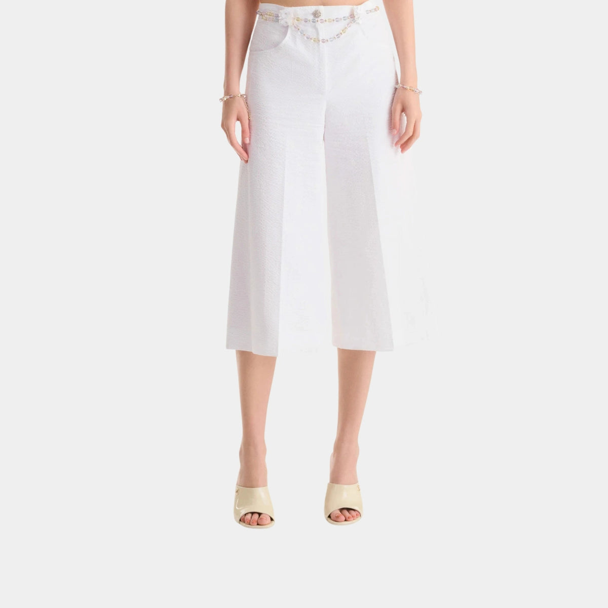 Trousers in White Embroidered Cotton