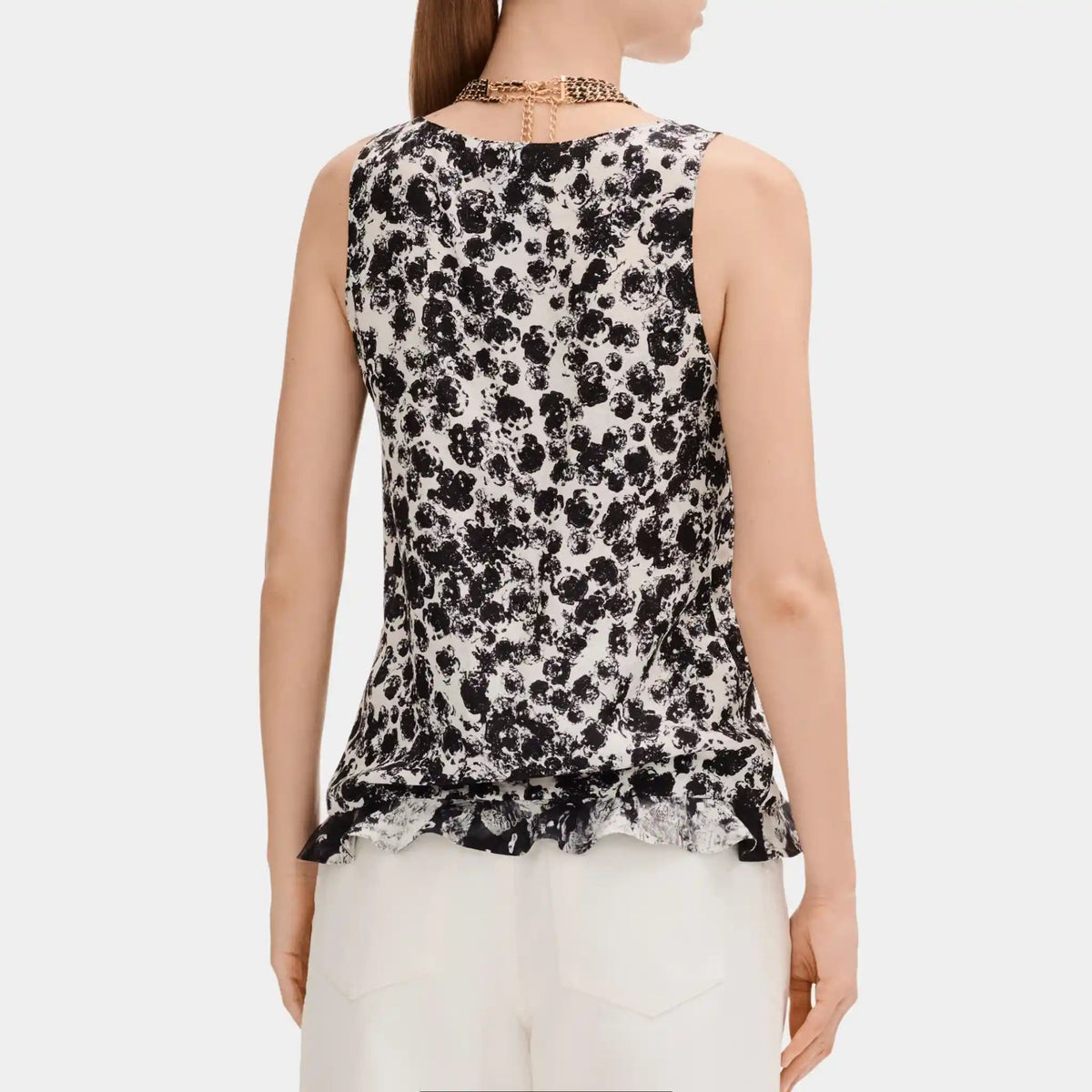 White and Black Top in Printed Silk Jacquard