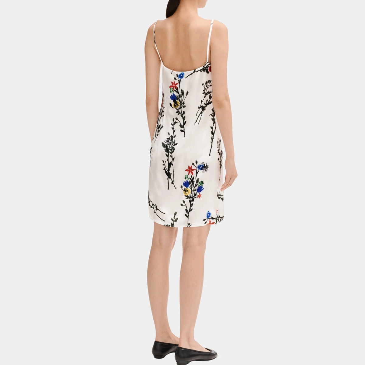 White Dress in Printed Silk Satin
