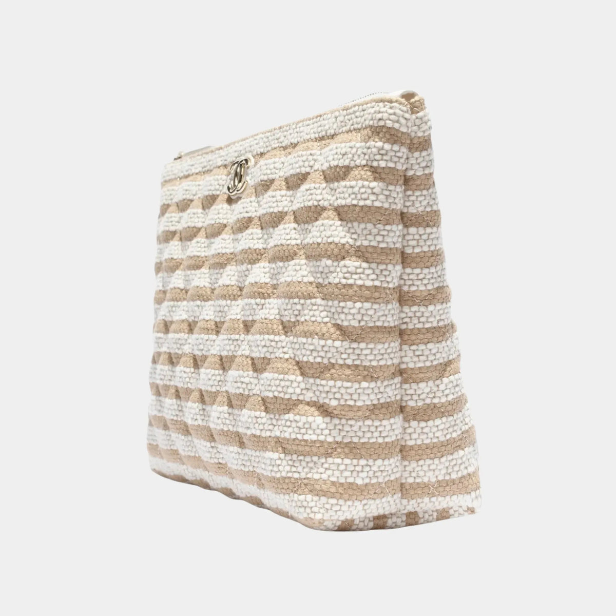 Zipped Case in Printed Fabric & Gold Metal