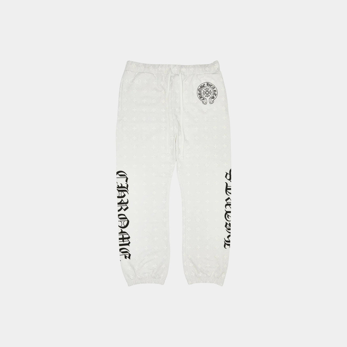 Cross Print Horse Shoe Logo White Sweat Pants