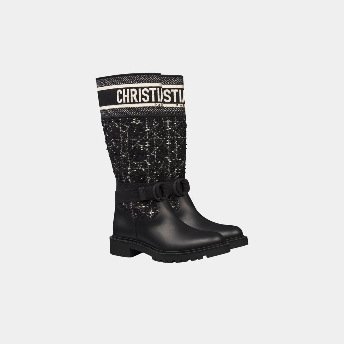 D Major Boot Cannage Tweed and Black Calfskin