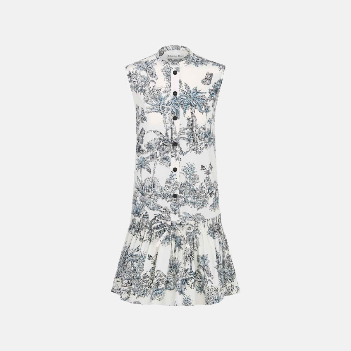 Dioriviera Straight Ruffled Dress In Toile De Jouy Cotton Silk