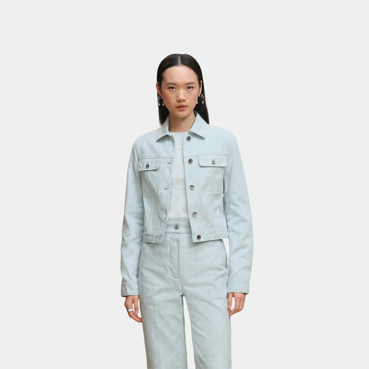 Denim-inspired Jacket with Anchor Chain Print in Cotton