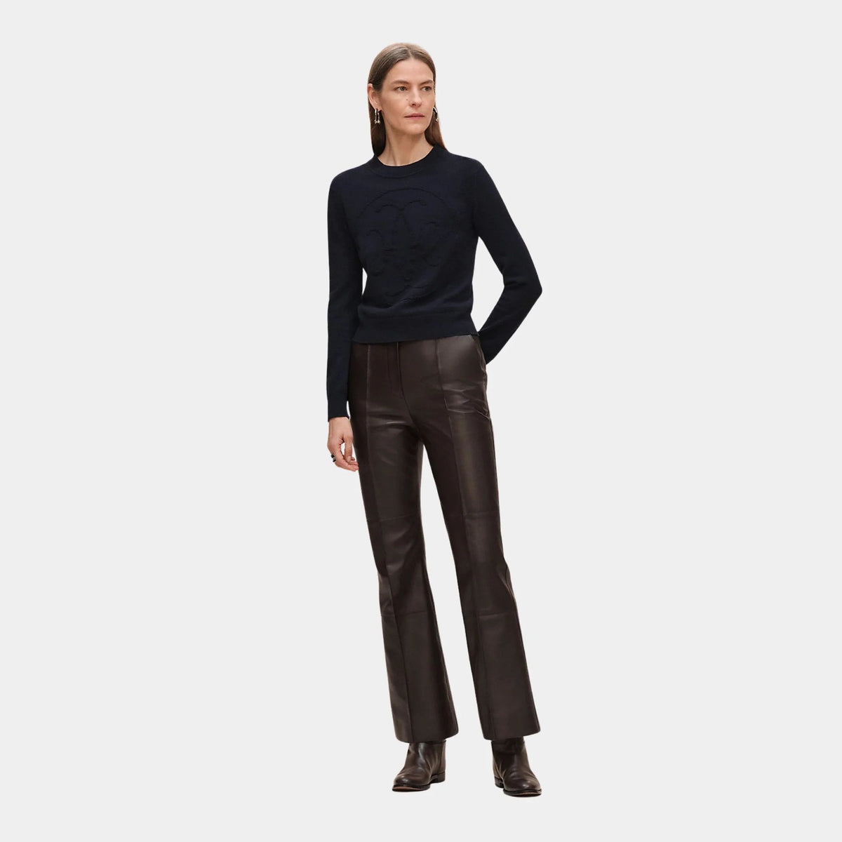 H Lift Long-sleeve Sweater in Plain Scottish Cashmere