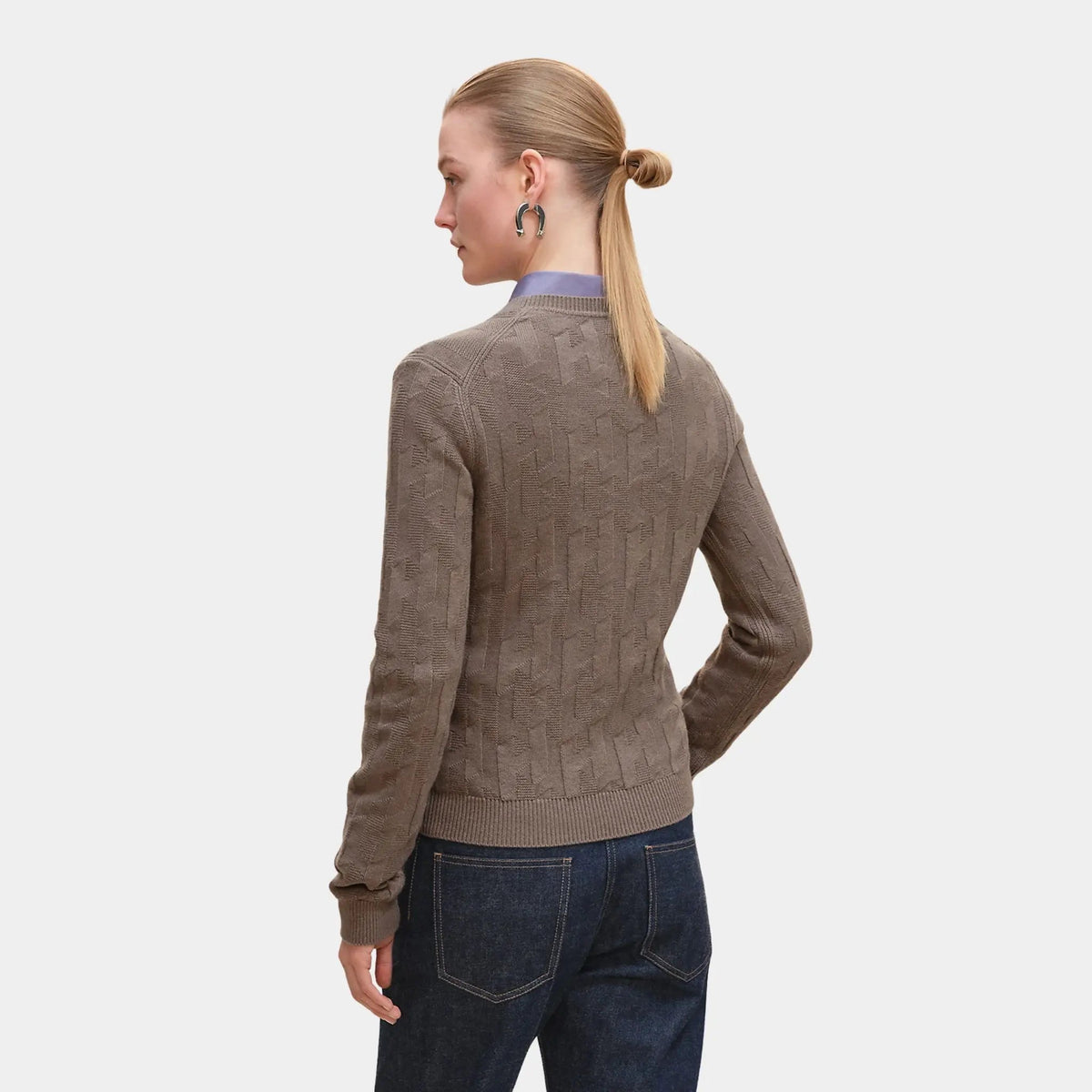 H Long-Sleeve Sweater in Plain Wool Knit