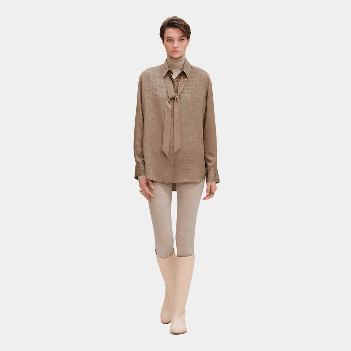 Mosaique Ascot Collar Shirt in Jacquard Silk