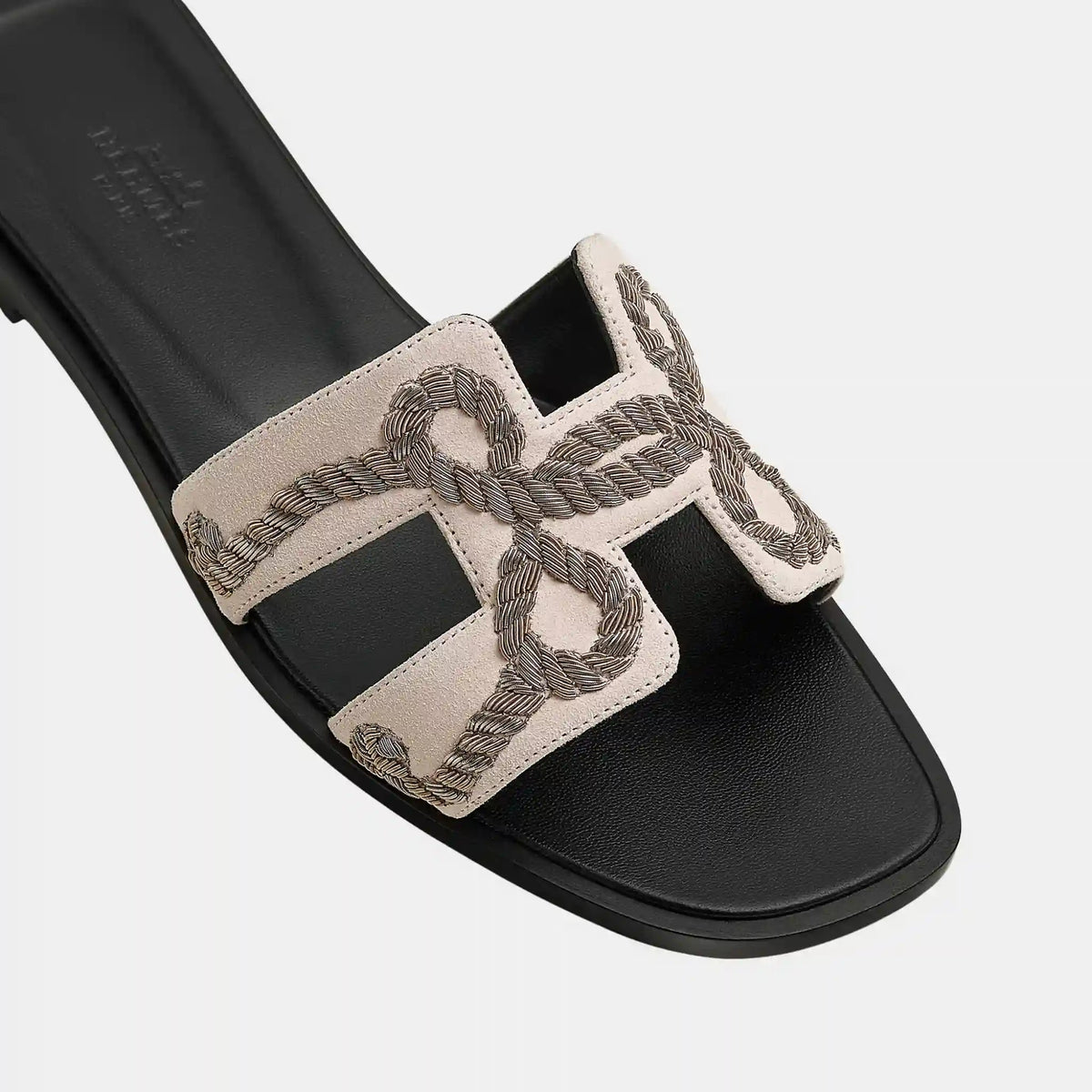 Oran Sandal in Suede Goatskin and Dabka