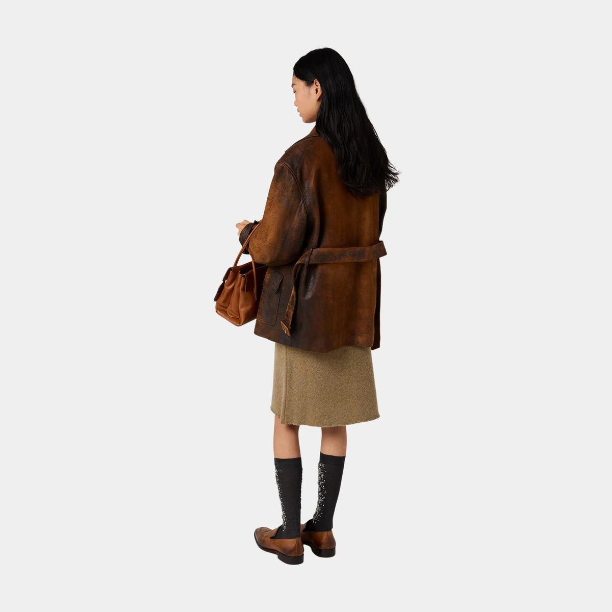 Double-breasted Waxed Suede Caban Jacket