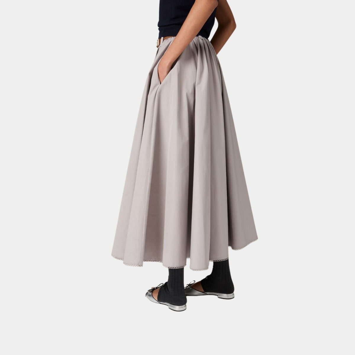 Long Poplin Skirt With Belt