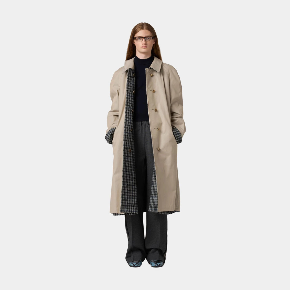 Reversible Twill and Check Trench Coat
