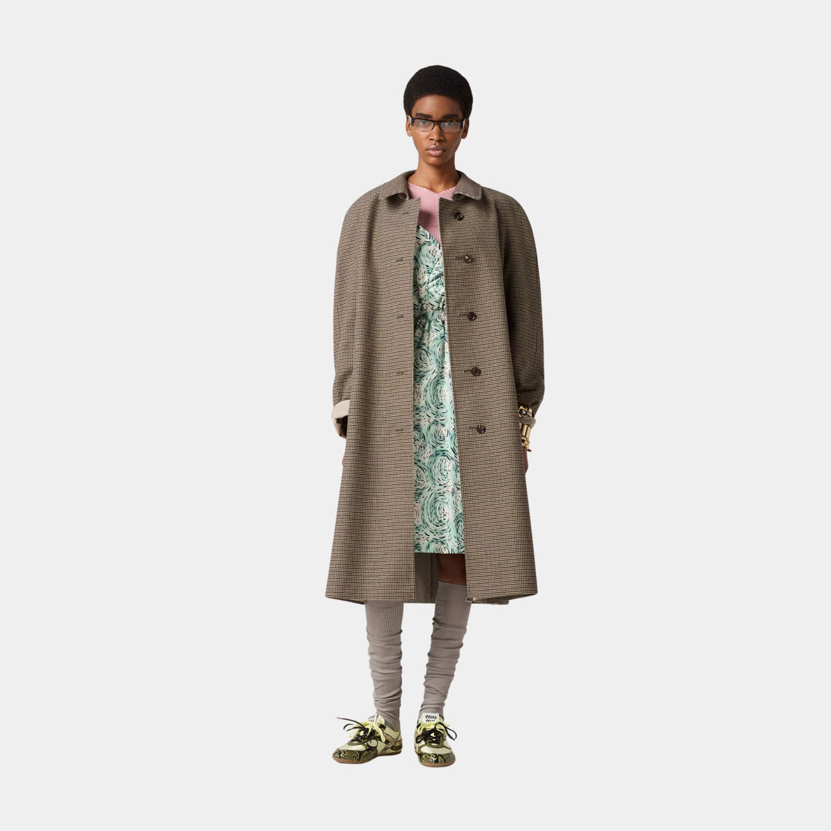 Reversible Twill and Houndstooth Check Trench Coat
