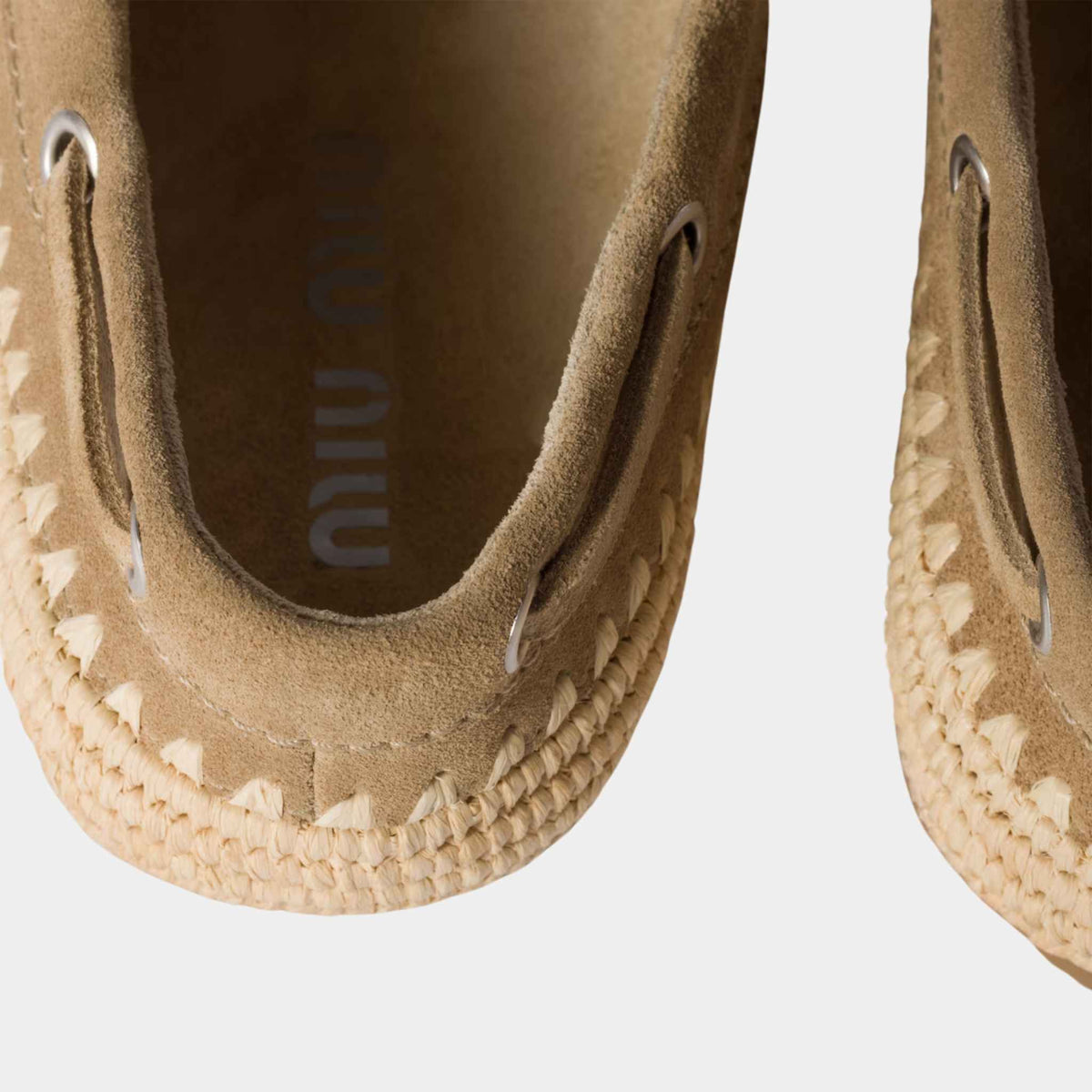 Suede and Raffia Boat Shoes