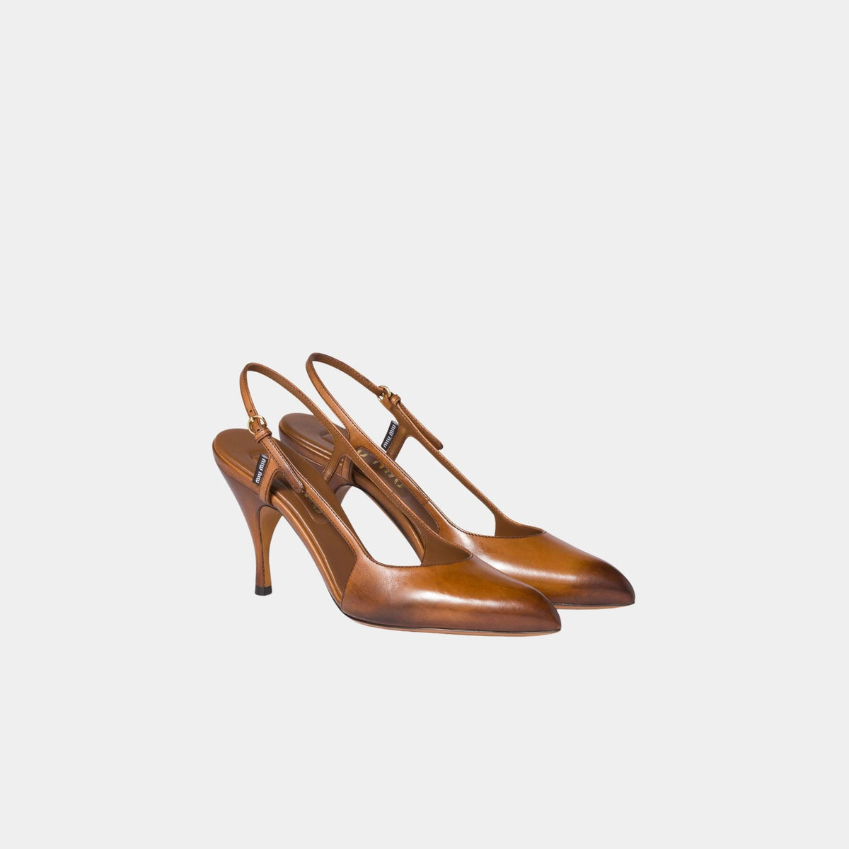 Waxed Calf Leather Slingback Pumps