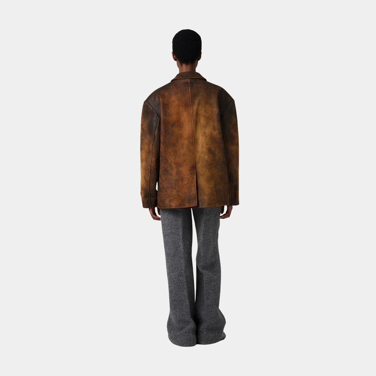 Waxed Suede Leather Buttoned Jacket
