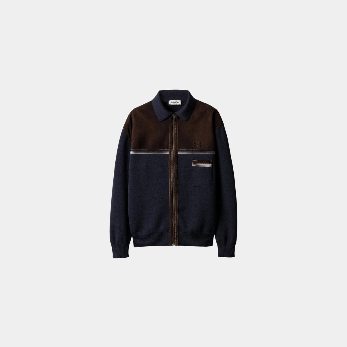 Wool and Leather Zipper Oversized Cardigan