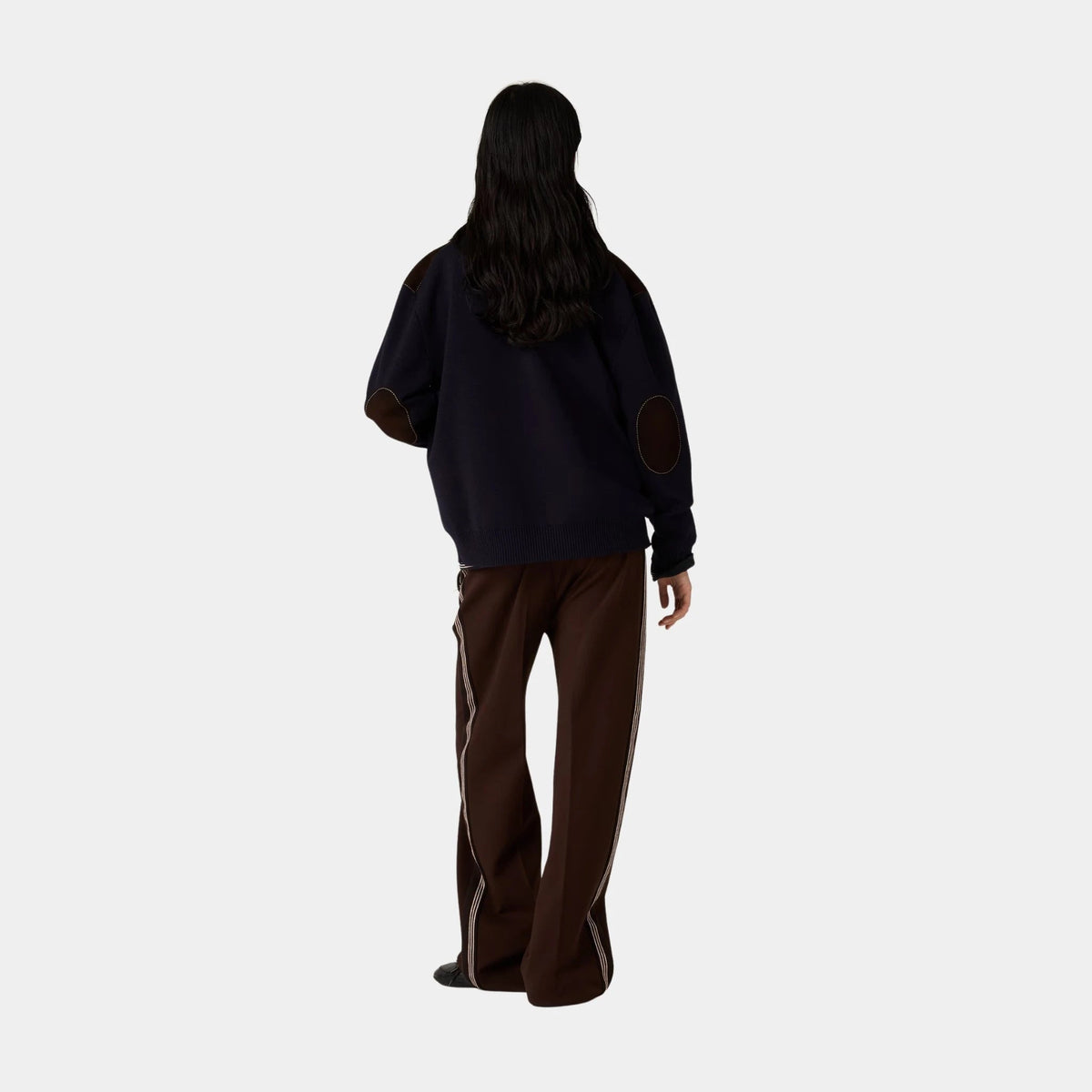 Wool and Leather Zipper Oversized Cardigan