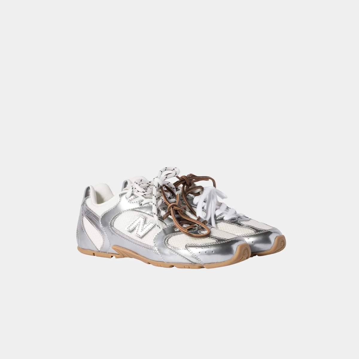 New Balance X Miu Miu 530 SL Shiny Metallic Leather & Mesh Sneakers