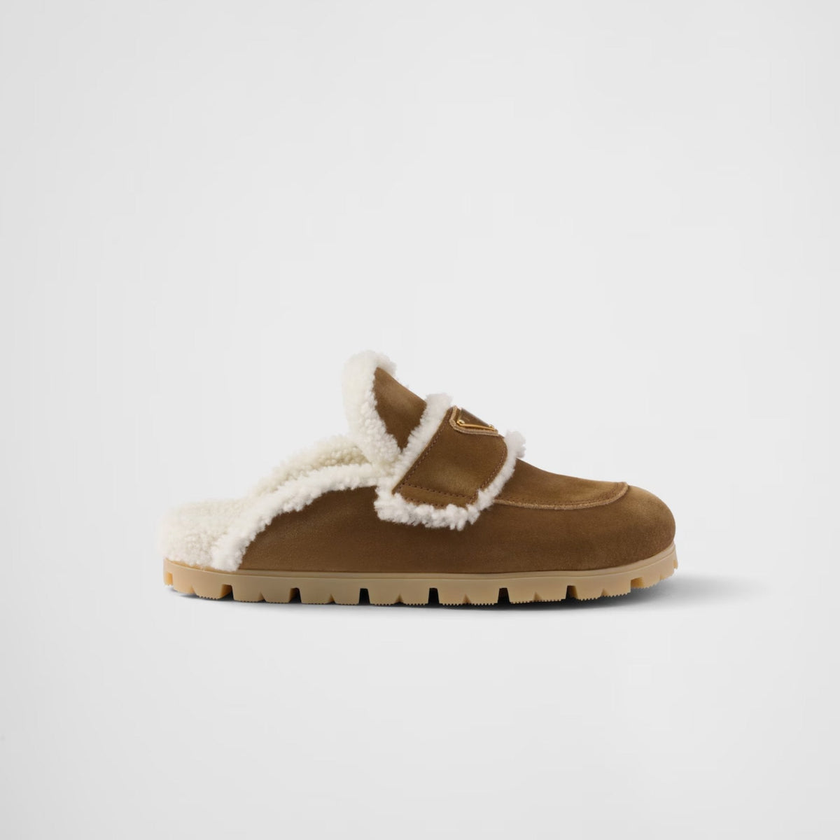 Suede And Shearling Slippers With Lug Tread