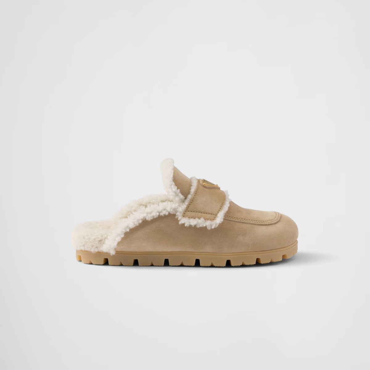 Suede And Shearling Slippers With Lug Tread